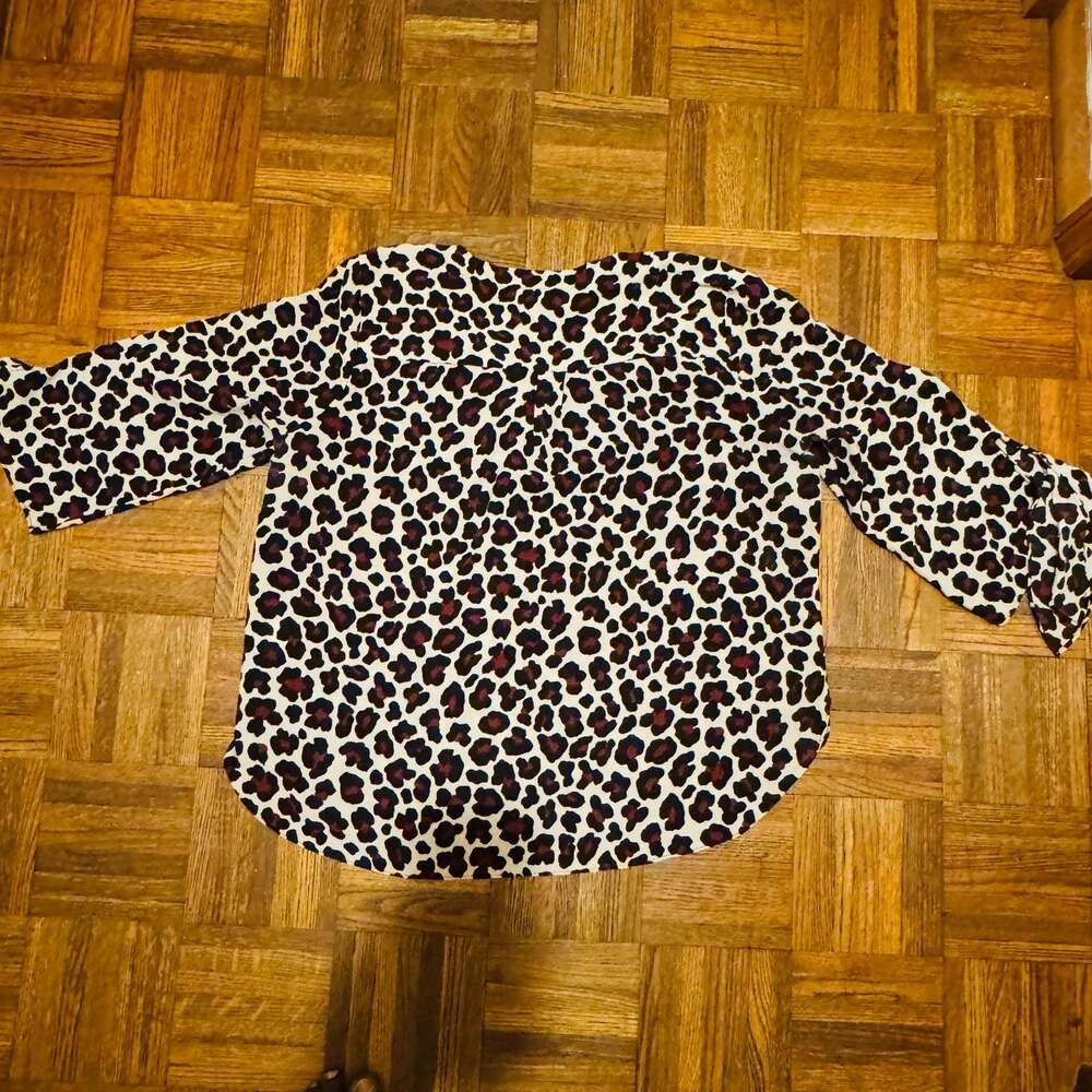 MICHAEL Michael Kors Burgundy Leopard Print Tie-Sleeve Blouse Size XL
